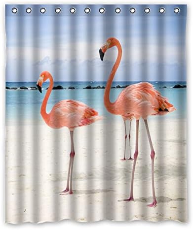152 cm x 183 cm (60 "x72") bathroom shower curtain, The elegant seaside resort flamingo couple fashion shower curtain, toilet Polyester curtains.