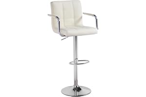 PANANA Cuban Bar Chairs with Armrest, Height Adjustable Synthetic Leather 360° Swivel Kitchen Stool with Backrest and Footrest for Breakfast Bar, Counter, Kitchen and Home (Beige)