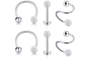 AceFun Piercing Tragus Helix Cartilage Oreille 16G Piercing Labret Studs Acier Chirurgical & Bioflex Acrylique Perle Boule CZ Bijoux