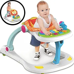Abhsant Multifunction Baby Stroller with Music and Lights,Baby Walker Bouncer Seated or Walk Behind Position Easy to Fold Adjustable Seat Height Fun Balance Toys Activities Center for Baby Girl boy