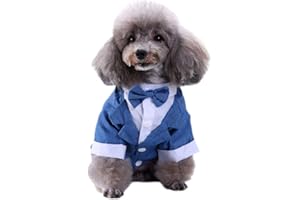 GUOCU Abito Da Festa Nuziale per Cani Gentleman Camicia Cucciolo Formale Smoking con Cravatta per Matrimonio Compleanno Elegante Vestito Papillon Costume Delicato Animale Domestico,Blu,S