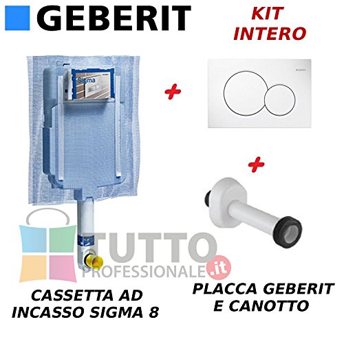 Kit completo cassetta wc incasso GEBERIT con PLACCA comando 2 Tasti Bianca e canotto