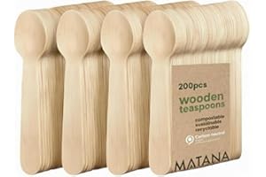 MATANA 200 Cucchiaini in Legno 14 cm - Cucchiaini da Caffè Monouso, Cucchiaini Usa e Getta - Compostabili & Biodegradabili - Mini Cucchiai per Caffè, Gelato, Dessert & Degustazioni