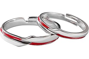 BCughia Coppia Anello, Anello Uomo Argento con La Linea Rossa Argento Sterling Nozze Anelli Regolabili per Uomo e Donna