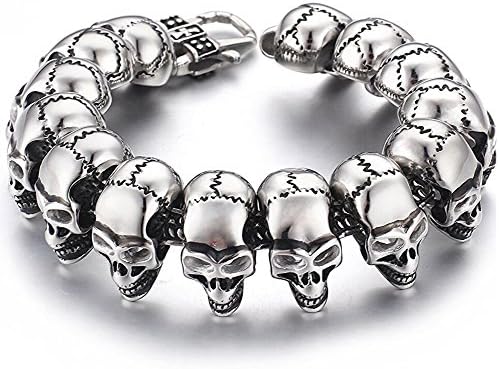 Possec Vingtage Hand Chain Bracelet Titanium Stainles Steel Skull Punk Style for Men and Women 8.5"