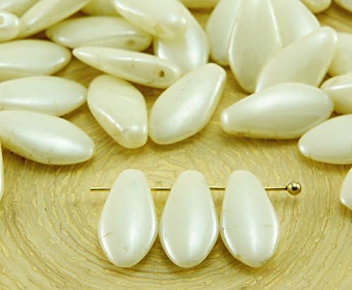 30pcs White Alabaster Opal Cream Yellow Luster Dagger Flat Leaf Petal Czech Glass Beads 12mm x 6mm
