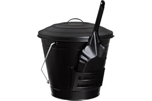 GARTENPAUL Grillpaul Ascheeimer 14 Liter mit Deckel, Tragebügel mit Holzgriff und Ascheschaufel mit Halterung, schwarz