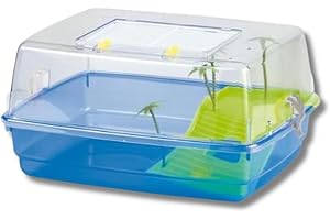 Pet's Market Chios Tartarughiera Chiusa con Coperchio Rimovibile Acquario Tartarughe d'acqua Adulte Piccole Doppia Chiusura di Sicurezza Bordo Ricurvo Isola Palme 42x34x22cm