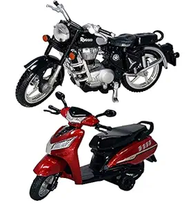 PRIYVI Combo of Pull Back Action Bullet Bike with Scooty Model Vehicle Toy for Kids and Boys (Color May Vary)
