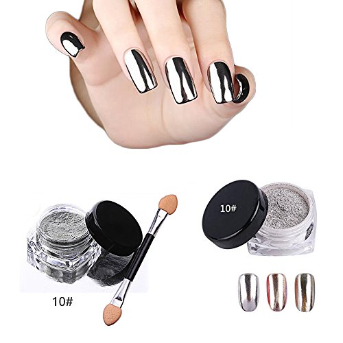 3 Farben Nagel Pigment Mirror Powder,Nail Glitzer Spiegel Effekt Pulver Glitter, CIDBEST® Spiegel Pulver, Mirror Nail Glitter Powder, Nagelkunst DIY Dekoration, Nageldesign Chrome Pigment-glänzendes Metallic Nail (2g/Stück) - 4