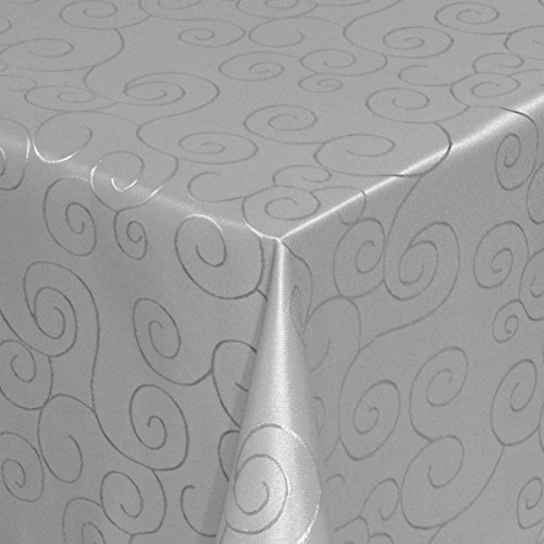 Tischdecke Damast Stoff - Ornamente Design - Tischtuch Bügelarm von Moderno® |eckig 130x220 cm in Grau | mit umgenähtem Rand und Öko Tex Zertifikat | Premium Qualität - Eckig Oval Rund Größe und Farbe wählbar
