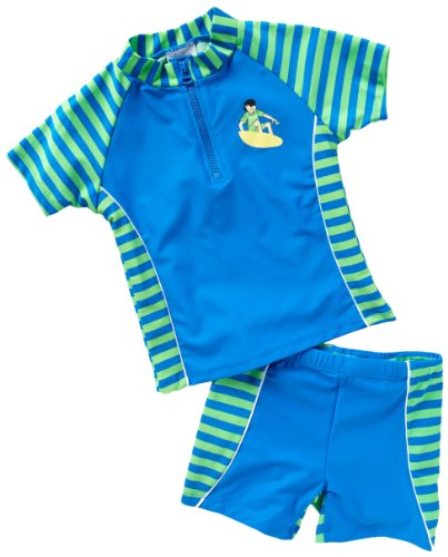 Playshoes Boy's UV Sun Protection 2 Piece Swim Set, Swimsuit Surfer Striped Swim Shorts, Blue (Blue/Green), 7 Years (Manufacturer Size:122/128 (7-8 Years))