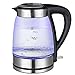 Produktbild Grafner 2200 Watt Glas Edelstahl Wasserkocher | 1,7 Liter | mit LED Beleuchtung | 360 Grad drehbar | kabellos | Kalkfilter | BPA frei | schwarz |