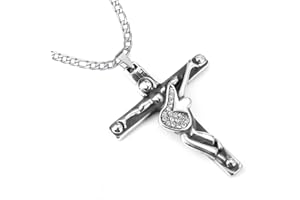 AFSTALR Croix Johnny Hallyday Pendentif Collier Chaîne Johnny Guitare Rocker Signature Métal Argenté Femme Homme Cadeau