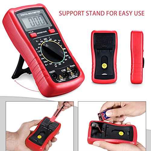 Digitaler Multimeter, TopElek Digital Multimeter mit Batterietestfunktion, Amp / Volt / Ohm Meter, Manual-ranging Multitester / VOM für Messspannung / Strom / Widerstand / Frequenz / Diode / Durchgang / Diode mit LCD-Hintergrundbeleuchtung-Anzeige, Rot - 4