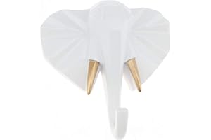 Kepfire Wall Mounted Resin Hook Animal Elephant Head White Mural Crafts Home Living Room Bedroom Crafts Decoration Hanging Coat Towel Jewelry Key Cap Rack