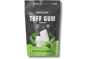 ROCKJAW® Essentials Tuff Gum with B Vitamin Complex - 100% Plant Xylitol, Aspartame-Free, Sugar-Free - Smooth Spearmint (Stim-Free) - 2x Tougher - (2 Month Supply)