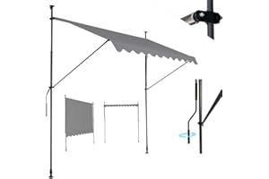 ‎MINGONE Mingone Markise Balkon Ohne Bohren Klemmmarkise mit Handkurbel Höhenverstellbare Sichtschutz Sonnenschutz für Terrasse Garten Außen Rollo 200x120cm,Grau