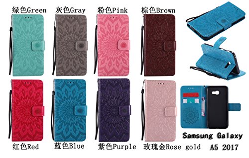 für Smartphone Samsung Galaxy A5 2017 Hülle, Leder Tasche für Samsung Galaxy A5 2017 Flip Cover Handyhülle Bookstyle mit Magnet Kartenfächer Standfunktion ( + Staubstecker) - 5