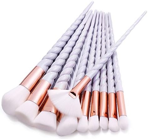 JJPUNK 10pcs Fashion Unicorn Design Handle Shape Make Up Brushes For Foundation Eyebrow Eyeliner Blush Cosmetic Concealer Makeup Brushes Set With Opp Bag