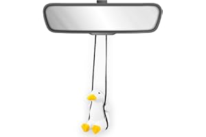 VIPBUY 100% Handmade Wooden Swinging White Duck Car Hanging Ornament - Cute Hand Carved Painted Wood Duck Figurine Car Mirror Hanging Accessories Decor Gifts