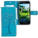 Produktbild Samsung Galaxy A5 2017 Hülle, CLM-Tech Tasche aus Kunstleder Wallet Case - Schutzhülle mit Standfunktion Kartenfach und Handschlaufe Flip Cover - Bookstyle Handy Flipcase Baum Eule türkis, PU Leder-Tasche für Samsung Galaxy A5 2017 Lederhülle