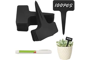 ‎RIISOYU Riisoyu 100 Stück Pflanzenschilder zum Beschriften, 6x10cm T-Typ Pflanzen Beschriftungsschilder mit Marker Wasserdicht Kunststoff Stecketiketten Kräuterbeet Schilder Schwarz mit Filzstiften