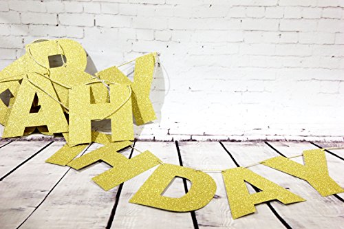 SUNBEAUTY 3 Meter Gold Glitter HAPPY BIRTHDAY Girlande Geburtstag Deko - 4
