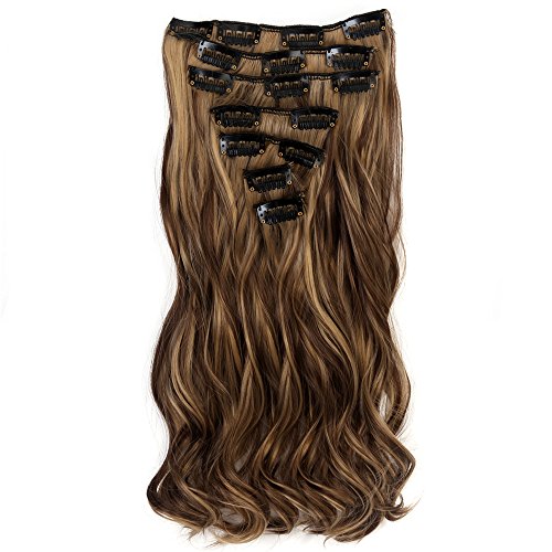 22 „Full-Kopf-Klipp in den Haar-Verlangerungen Ombre Wavy Curly Dip Dye 7Pcs Mix Braun Schwarz - 3