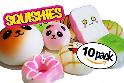Squishies 10 Pack Kawaii Toy Mini Soft Squishy Cake Loaf Bread Donuts Pineapple Bread Toasts Cream Squeeze Stress Relief Toy Children Kids Pretend Food Toys Set UK
