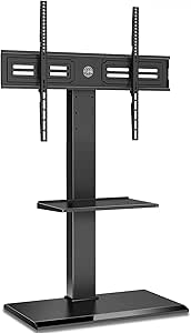 FITUEYES TV Bodenständer mit Eisenbasis 2 Regale TV Standfuß TV Ständer Fernsehstand höhenverstellbar schwenkbar für 55 bis 85 Zoll Flachbildschirm bis zu 50kg Max. VESA 600*800