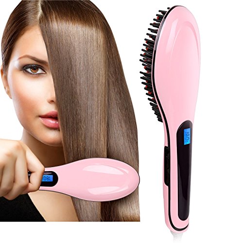 NiceTime Brush Hair Straightener, Instant Magic Silky Straight Hair Styling, Anion Hair Care, Anti Scald, Zero Damage, Massage Straightening Irons, Detangling Hair Brush (Pink)
