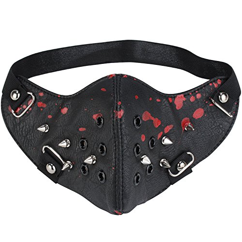 AIEOE - Máscara de Remache de Cuero para Hombre Mascarillas de Punk para Cosplay Rock Etapa Máscaras Gótico Personality a Prueba de Polvo para Motocicleta Bicicleta Negro - 24 * 15cm