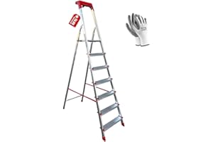 HYTAMA TOOLS Scala in Alluminio Domestica Martina 3/4/5/6/7/8 Gradini Leggera Portatile con Vaschetta Portaoggetti Pieghevole Robusta Salvaspazio portata 150 kg made in Italy certificata EN131 (6 + Piattaforma)