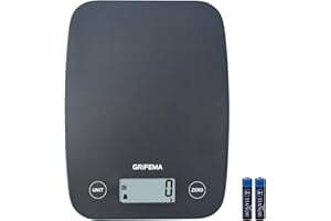 GRIFEMA GA2004, Báscula de Cocina con Pantalla LCD, Balanza de Alimentos Multifuncional 5 kg (1g Exacto) para Hornear y Cocinar, 2 Baterías Incluidas