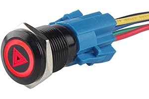 ETOPARS Schwarze Schale 19mm KFZ Kippschalter Wippschalter Druckschalter Schalter Drucktaster 12V Rot Licht Metall Notfall Gefahr Steckdose Stecker