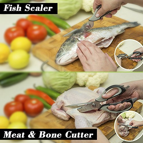 7-in-1 Magnetische Küchen Schere mit Etui von Belle Vous – Edelstahl Auseinandernehmbare Schere zum Schneiden von Fleisch, Knochen, Kräutern, Pizza, zum Schälen von Gemüse, zum Öffnen von Flaschen und noch mehr! – Spülmaschinenfest - 7