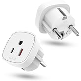 2 x US Plug to European Plug Adapter, American to Spain, USA to EU, US to Spanish Travel Adapter