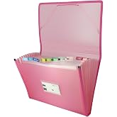 Grafoplas - File Folder, Pastel Pink, Foolscap Size, 13 Gusset Positions, Includes Label for Viewers and Cards, Waterproof Pl