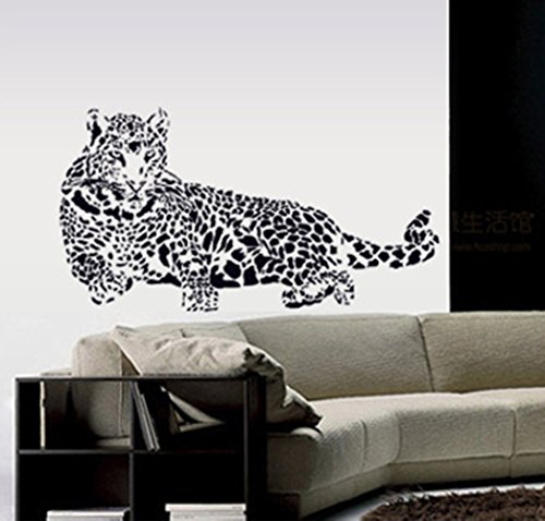 Riesige Gepard Wand Aufkleber Leopard Jaguar Wand Abziehbild Vinyl entfernbares Wandbild für Wohnzimmer Schlafzimmer Schwarz - 4