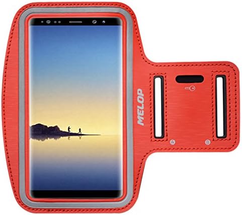 MELOP Armband for Samsung Galaxy Note 8, Note FE, Note 3, Note 5, Note 4 S8plus S7edge J7 A5 A7 A8 Professional Soft Sweat Resistant Sports Arm Band with Key Holder Card / Cash Pocket - Red