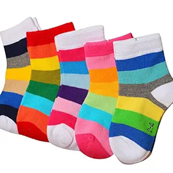 FOOTPRINTS Babys Organic cotton Rainbow Stripes Socks (Multicolor, 3-5 YEARS) - Pack of 5 Pairs