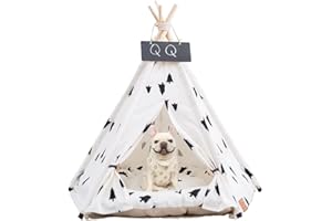 NUKIED Pet Teepee Dogs Tent 50x50x60cm Dog & Cat Bed with Non-slip Cushion Tree Pattern Removable and Washable Cats Tents Bed Play House