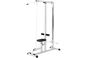 GORILLA SPORTS® Station Tirage Musculation - Ajustable, 2 Poignées, Poulie Haute et Basse, Charge Max 280 kg, Blanc/Noir - LAT Pulldown Machine, Musculation Dos, Fitness Materiel, Sport Maison