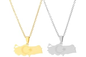 YUANYIRAN Türkei Karte Anhänger Halskette - Geometrischer Stern Mond Element Ethno-Stil Unisex Paar Schlüsselbeinkette Patriotische Flagge Hip Hop Charm Schmuck Für Modegeschenk,Gold,50Cm/19.6 In