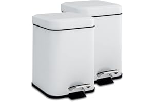Harbour Housewares 3L Bathroom Bins - White - Pack of 2 - Square Stainless Steel Pedal Bin Slim Kitchen Rubbish Trash Can Garbage Dustbin with Lid and Inner Liner Bucket