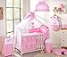 BEDDING SET COT 11 PC PCS PIECES PILLOW DUVET COVER BUMPER CANOPY HOLDER SWADDLE WRAP TERRY SHEET COT TIDY VALANCE SHEET (140 x 70 cm, Pink)