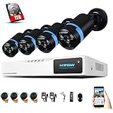 H.View Home Security 8 Channels 1080P CCTV Camera Systems with 1TB Hard Drive Installed, 4* 2.0MP Security Cameras 8CH DVR Home Security CCTV Cameras Enhance Night Vision up to 30M