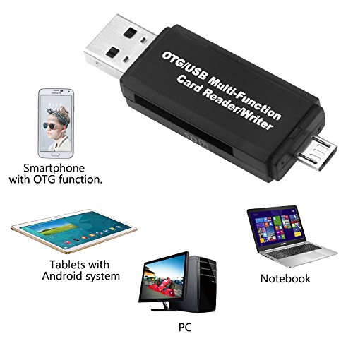 TedGem USB-Kartenleser, SD-/Micro-SD-Kartenleser Viewer Micro-USB OTG auf USB 2.0 Adapter mit Standard-USB-Stecker Micro-USB-Stecker-Anschluss für PC und Notebooks Smartphones/Tablets mit OTG - 2