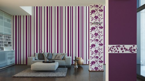 Schöner Wohnen Vliestapete Tapete Blockstreifentapete 10,05 m x 0,53 m lila weiß Made in Germany 227928 2279-28 - 3